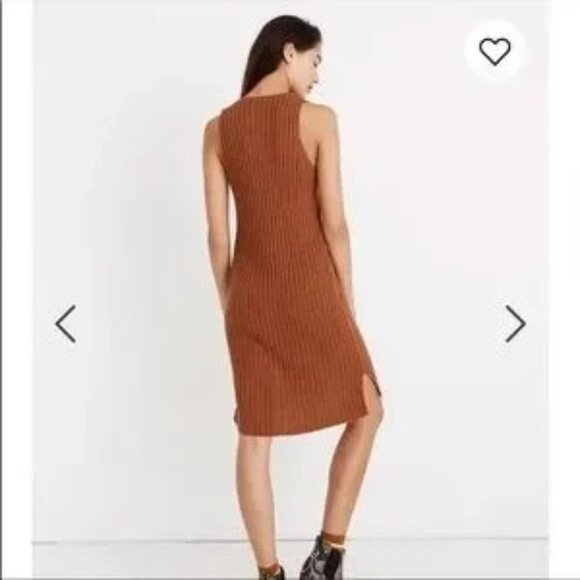 Madewell midi button front V-neck tank ribbed sweater dress in pumpkin - Picture 3 of 10